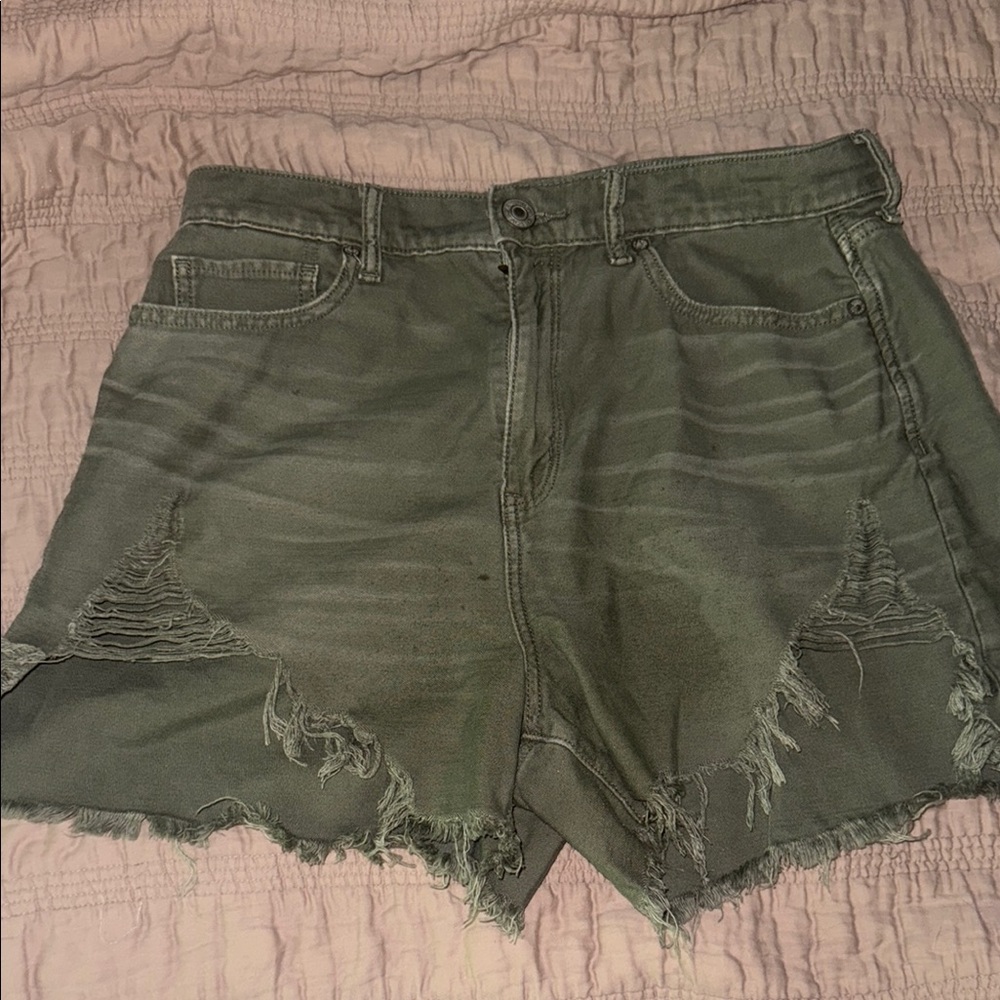 American Eagle Outfitters Green Jean Shorts Distressed High-Waisted